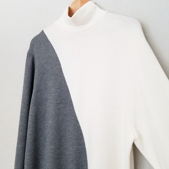 Zara Soft Knit Mock Neck Two Tone Tunic Sweater Mini Dress Ivory Gray Size M - Picture 5 of 14